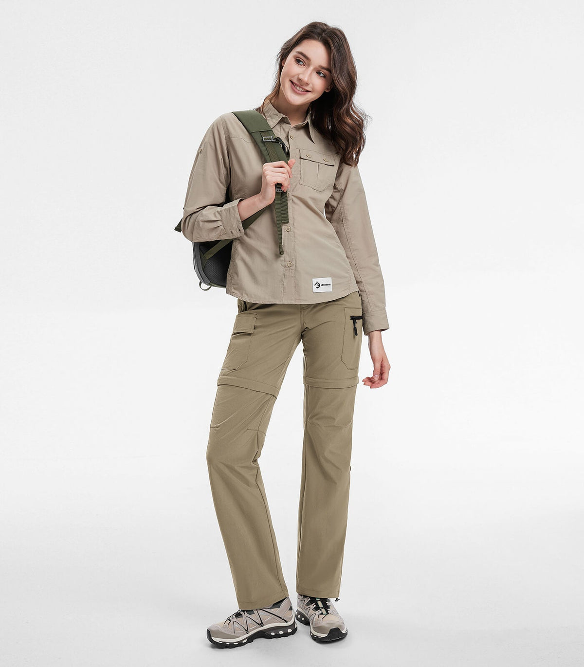 Women's Hiking Pants Convertible Zip Off Quick Dry Pants #Color_khaki