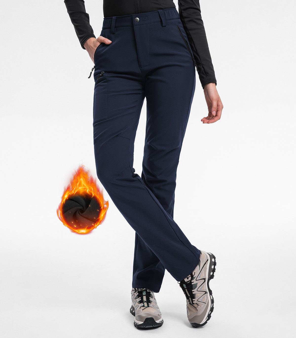 Women's Fleece Lined Hiking Pants #Color_Navy