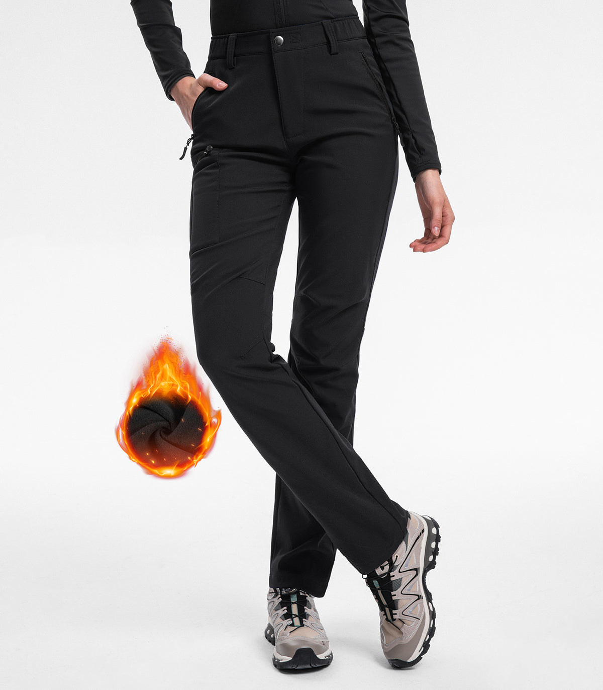 Women's Fleece Lined Hiking Pants #Color_black