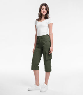 Pantalones Capri Cargo para Mujer de Cintura Alta Impermeables para Senderismo - HikerFlex W012