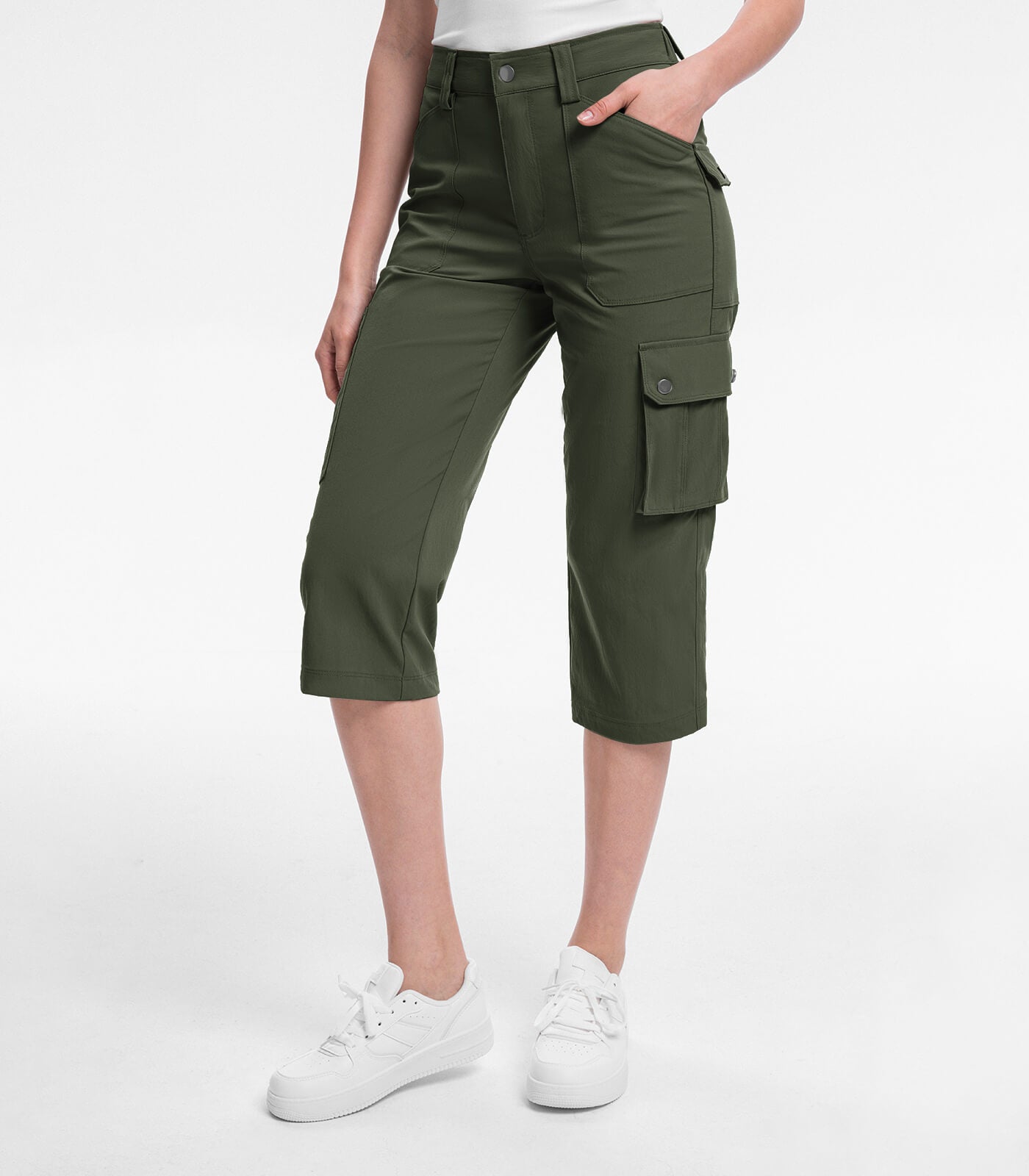 Pantalones Capri Cargo para Mujer de Cintura Alta Impermeables para Senderismo - HikerFlex W012
