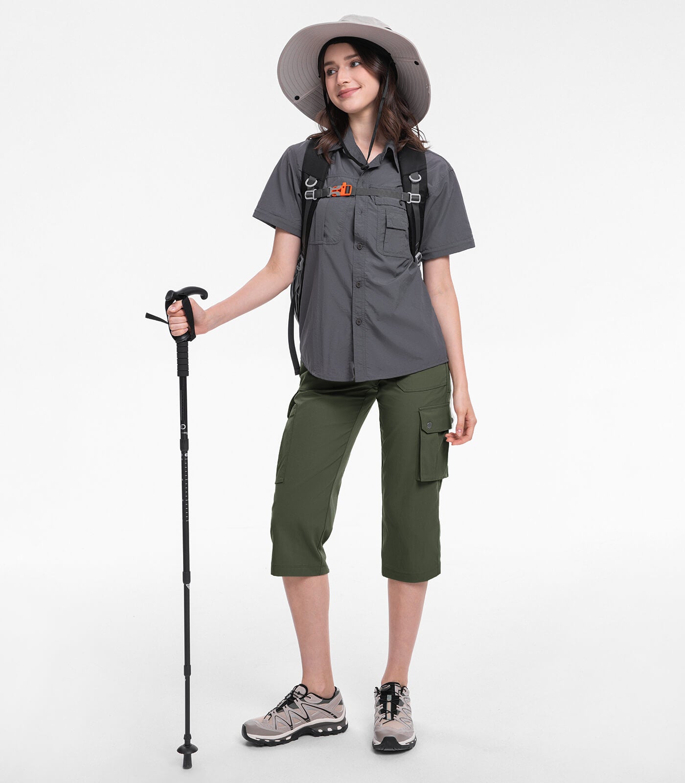Pantalones Capri Cargo para Mujer de Cintura Alta Impermeables para Senderismo - HikerFlex W012