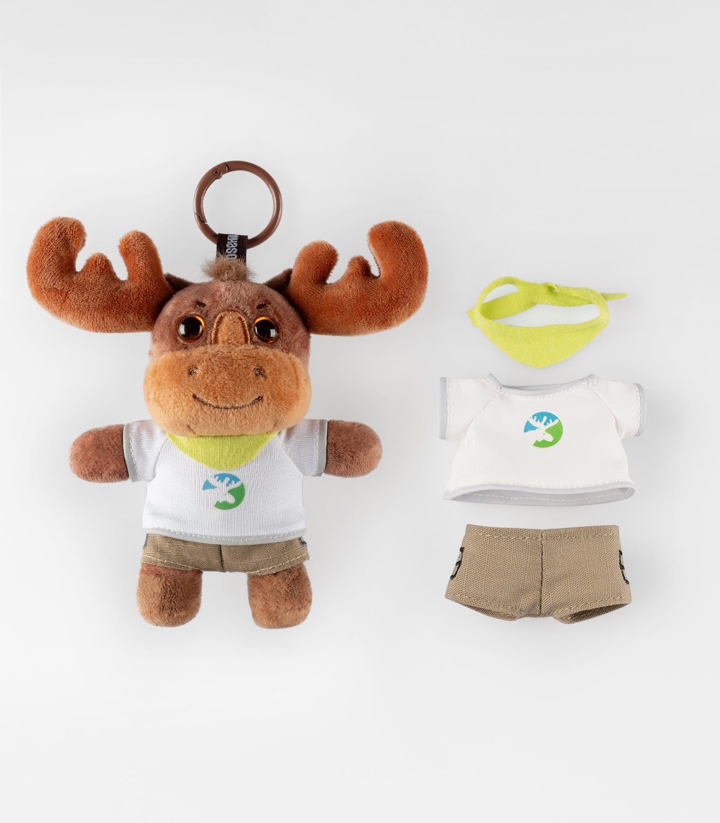 Moosehill Super Soft Outfit-Changeable Plush Lucky Moosey - Keychain for Backpacks - 5.5 Inches