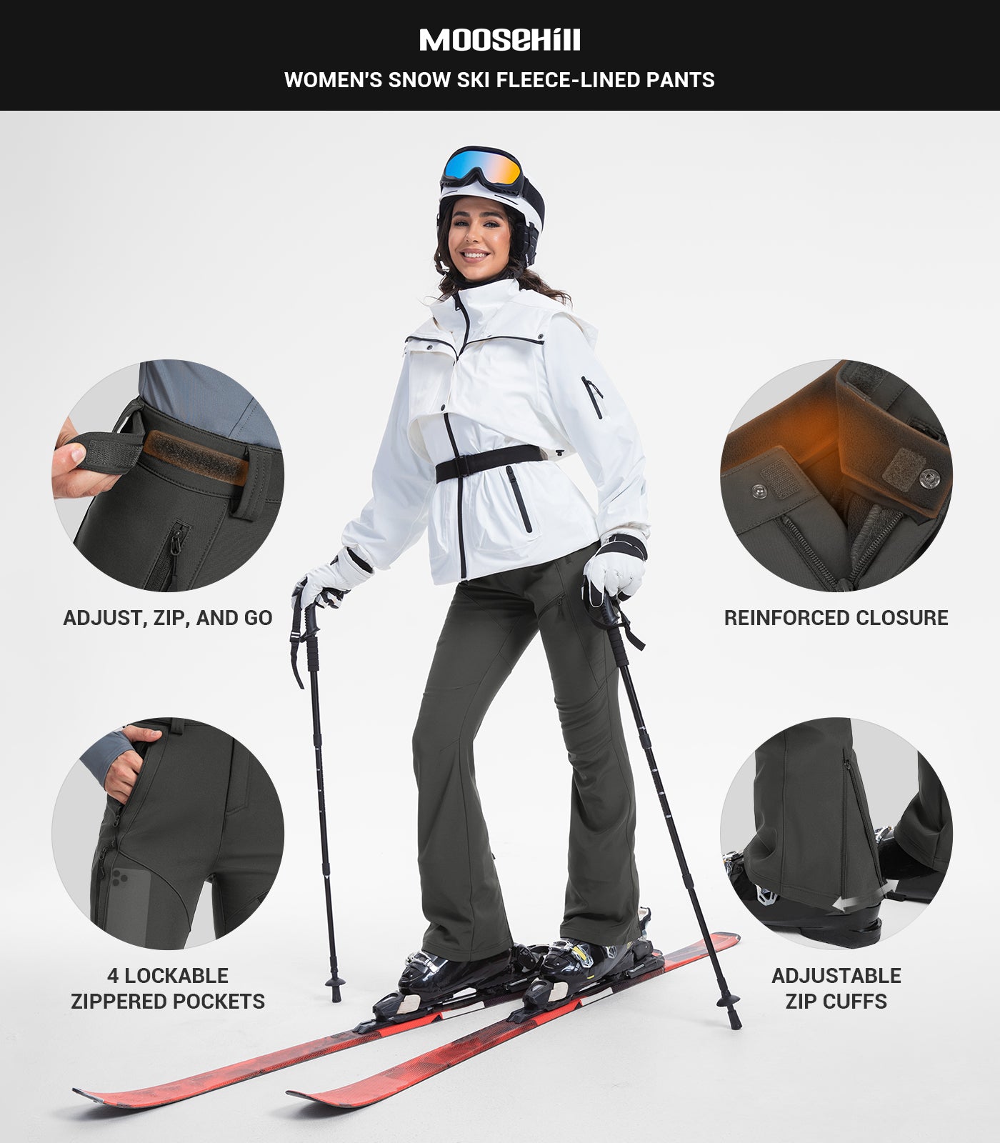 Pantaloni da sci da donna foderati in pile - SnowVenture W051