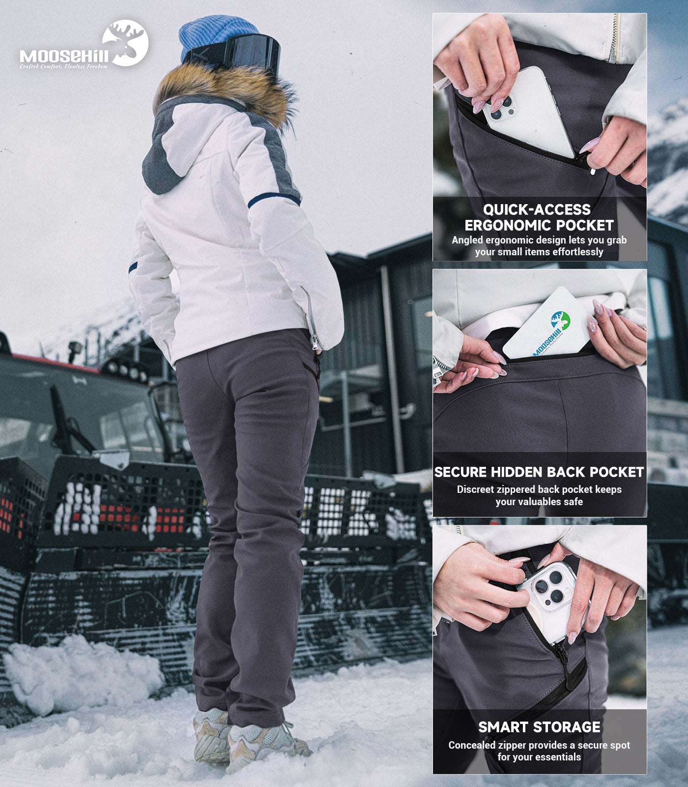 Pantalon de ski d'hiver pour femmes doublé en polaire - SnowVenture W053