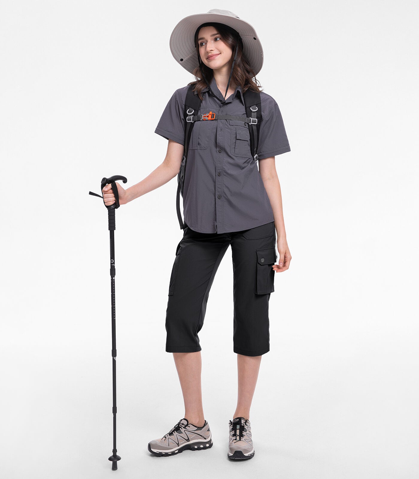 Pantalones Capri Cargo para Mujer de Cintura Alta Impermeables para Senderismo - HikerFlex W012