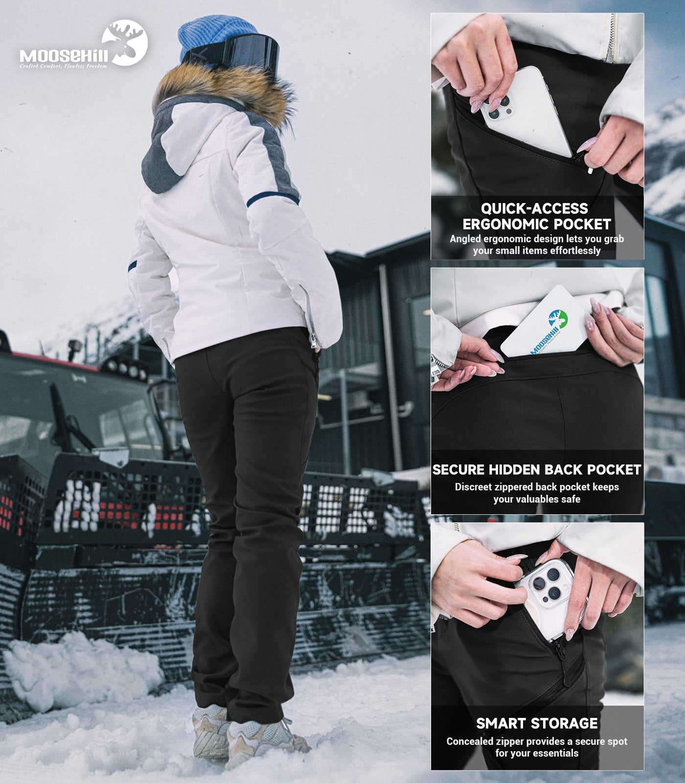 Pantalon de ski d'hiver pour femmes doublé en polaire - SnowVenture W053