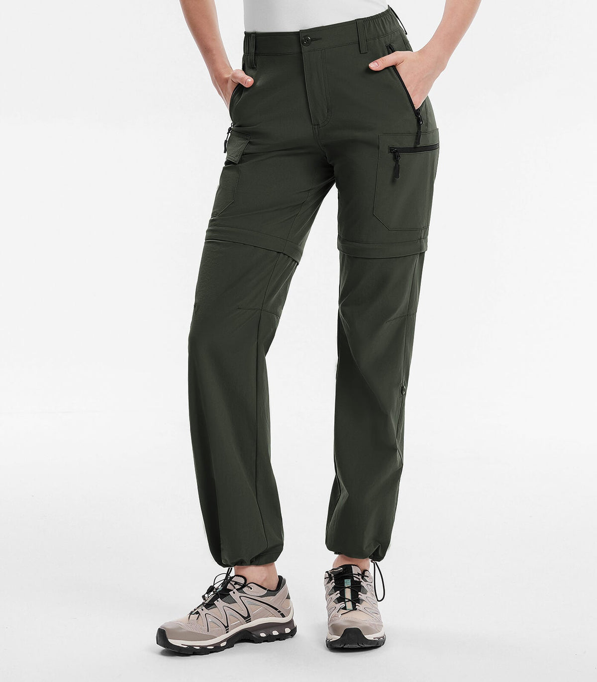 Women's Hiking Pants Convertible Zip Off Quick Dry Pants #Color_Green