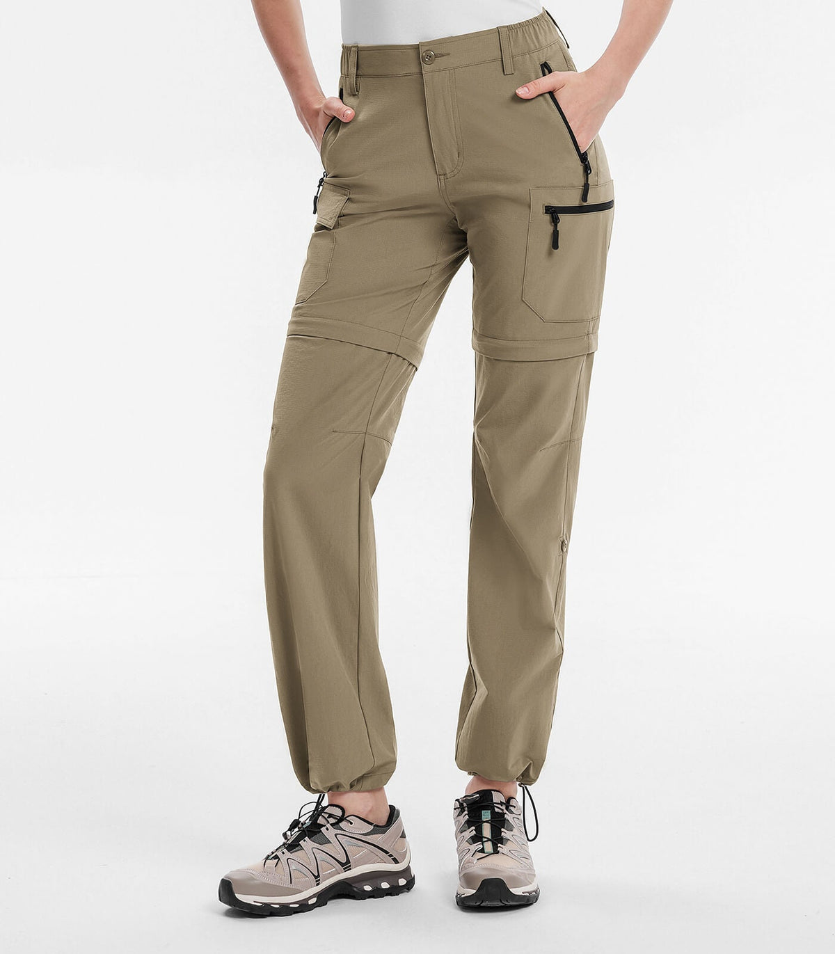 Women's Hiking Pants Convertible Zip Off Quick Dry Pants #Color_khaki