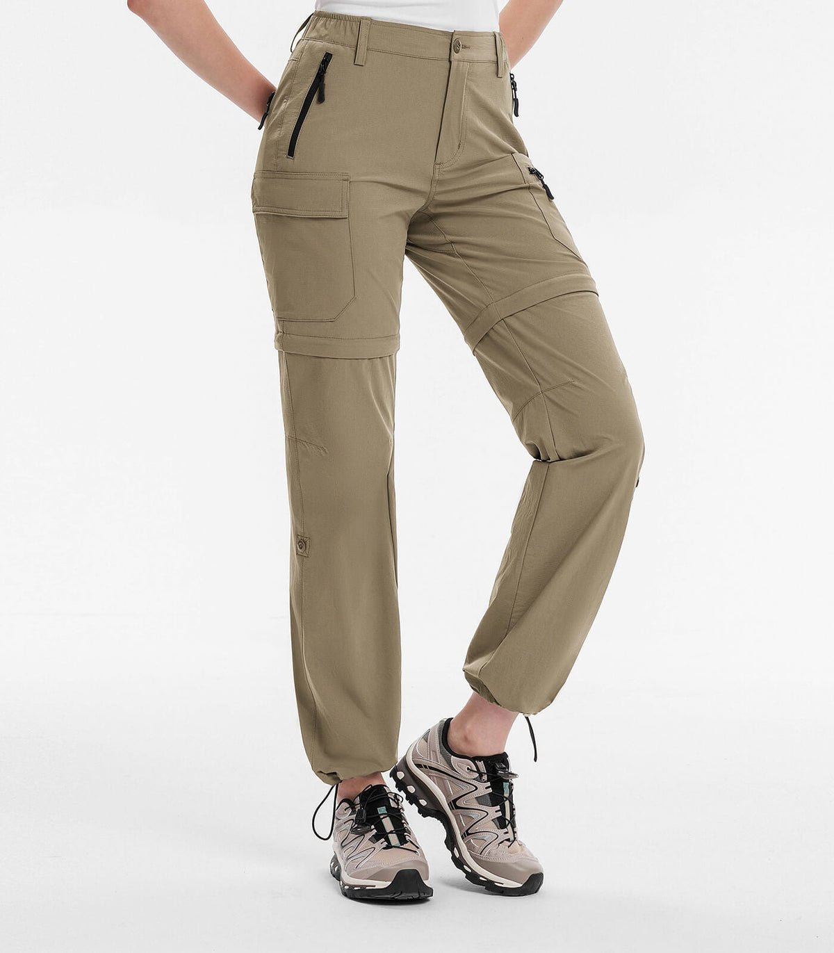 Women's Hiking Pants Convertible Zip Off Quick Dry Pants #Color_khaki