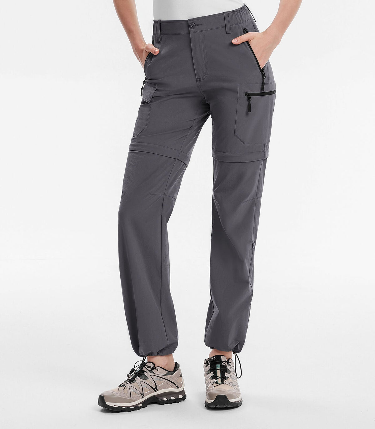 Women's Hiking Pants Convertible Zip Off Quick Dry Pants #Color_Light Grey