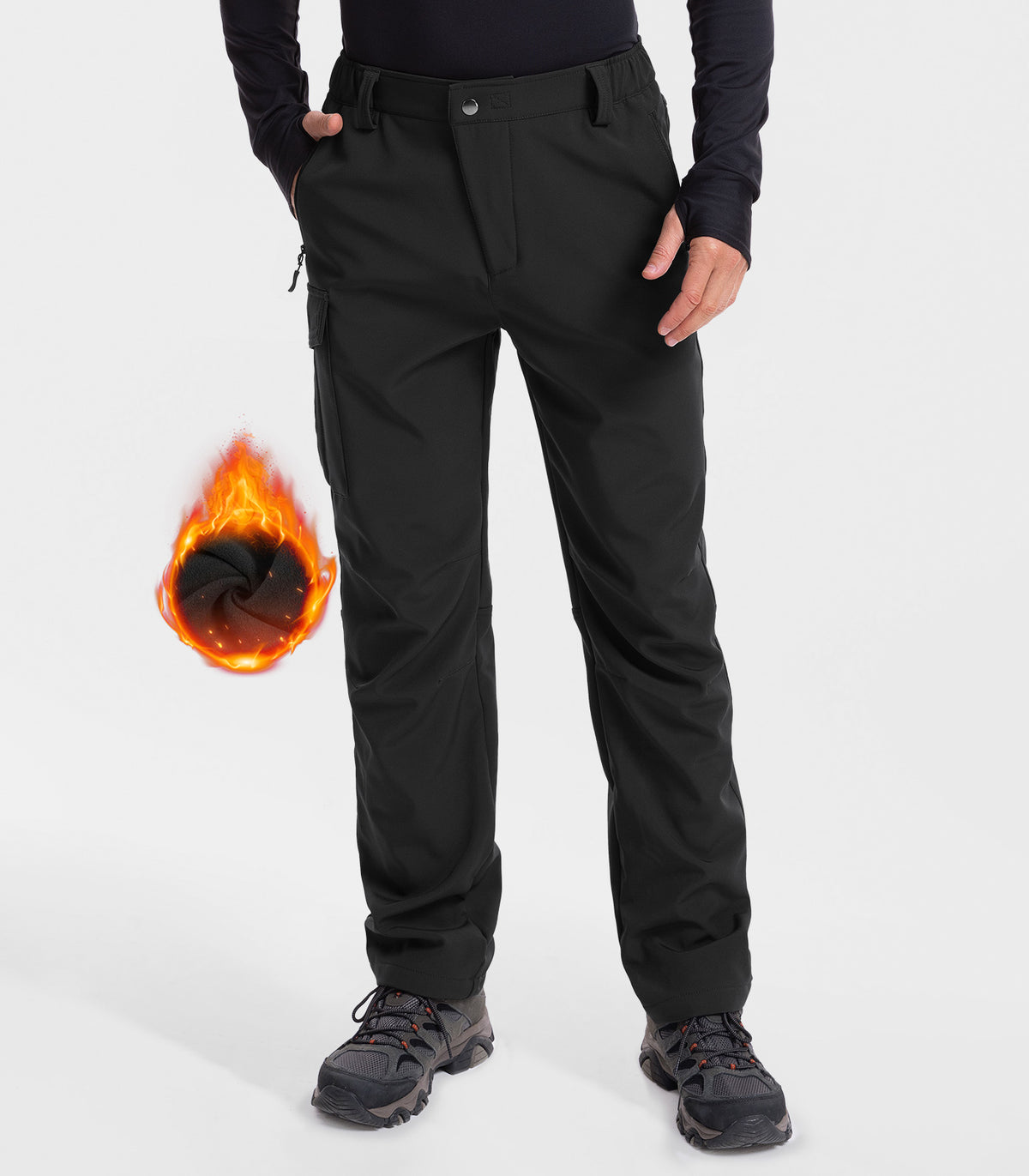 Men's Fleece Lined Hiking Pants #Color_Black