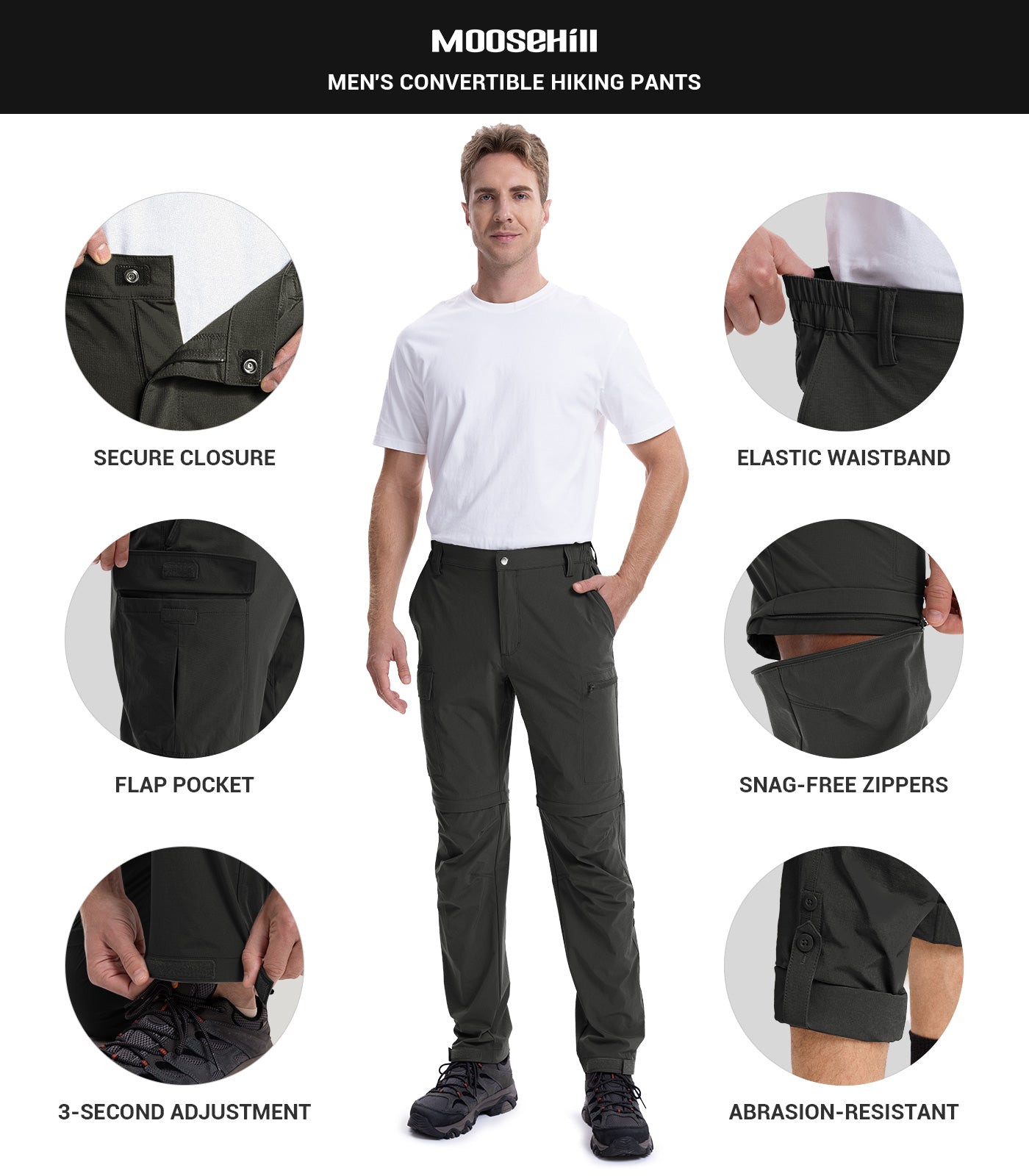 Men's Convertible Hiking Pants Quick Dry Cargo Pants - HikerFlex M015