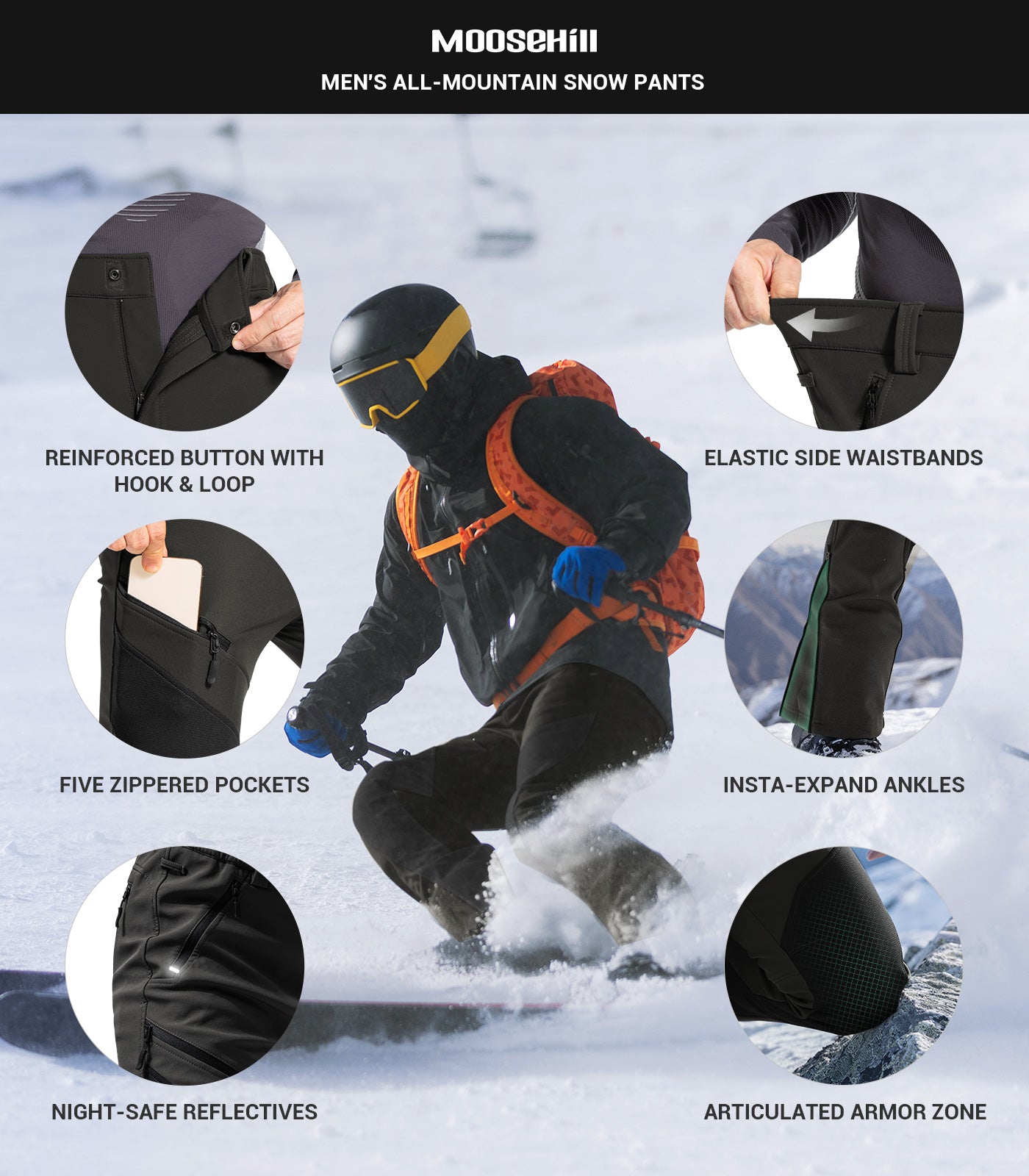 Pantalon d'hiver pour homme doublé en polaire - SnowVenture M055