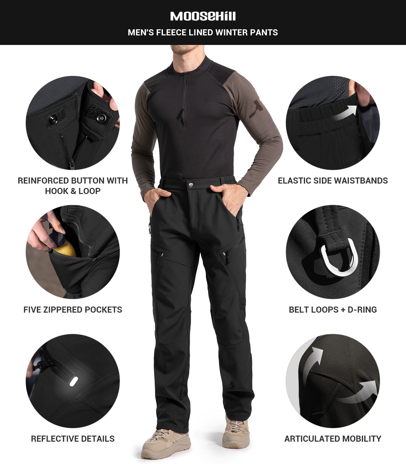 Pantaloni pentru bărbați de schi pe zăpadă, căptușiți cu fleece - SnowVenture M054