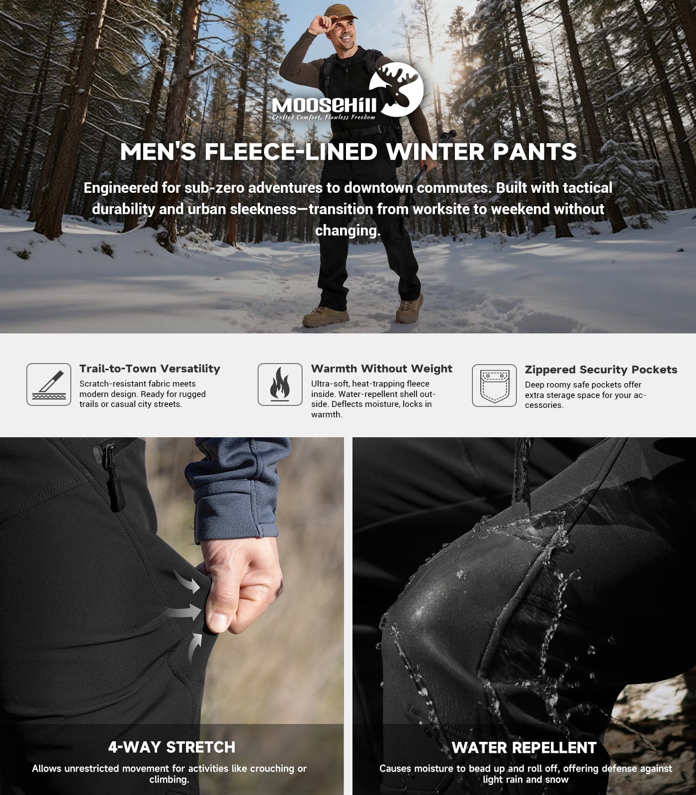 Pantaloni pentru bărbați de schi pe zăpadă, căptușiți cu fleece - SnowVenture M054