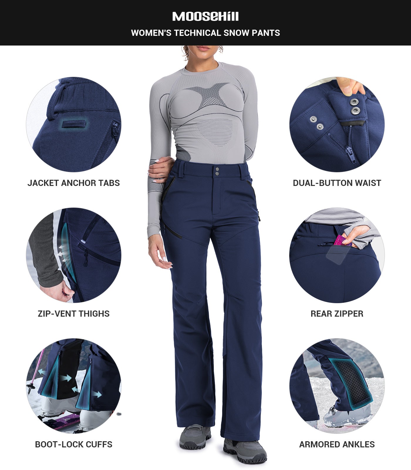 Women's Snow Ski Fleece lined Pants - SnowVenture W048