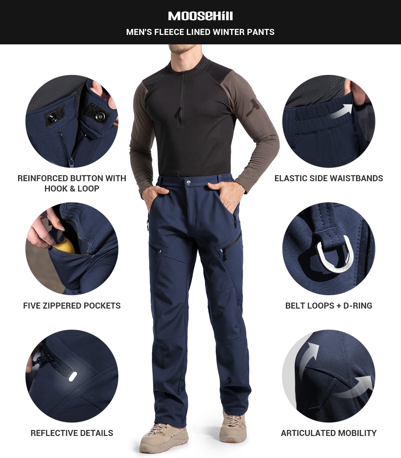 Pantaloni pentru bărbați de schi pe zăpadă, căptușiți cu fleece - SnowVenture M054