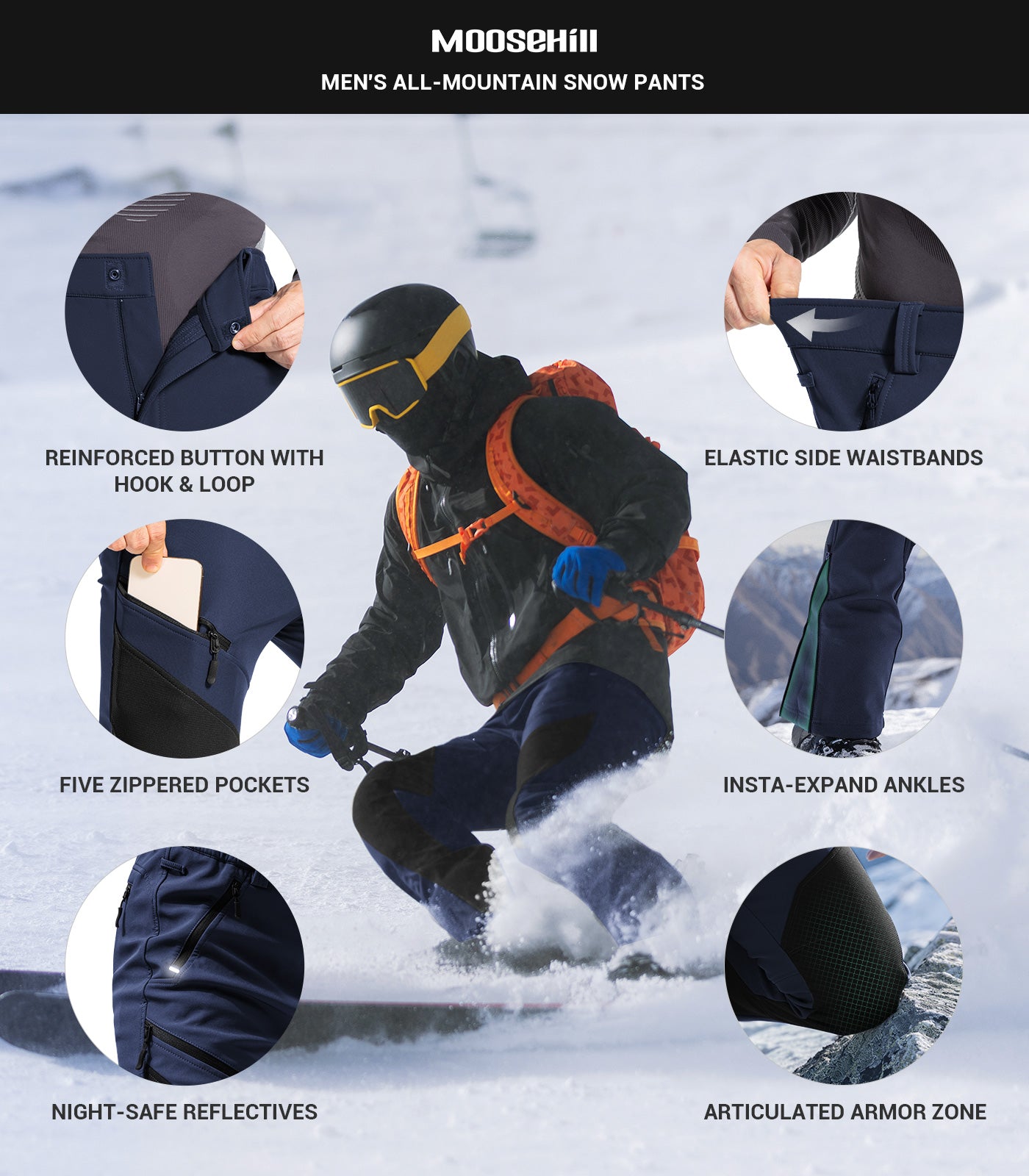 Pantalon d'hiver pour homme doublé en polaire - SnowVenture M055