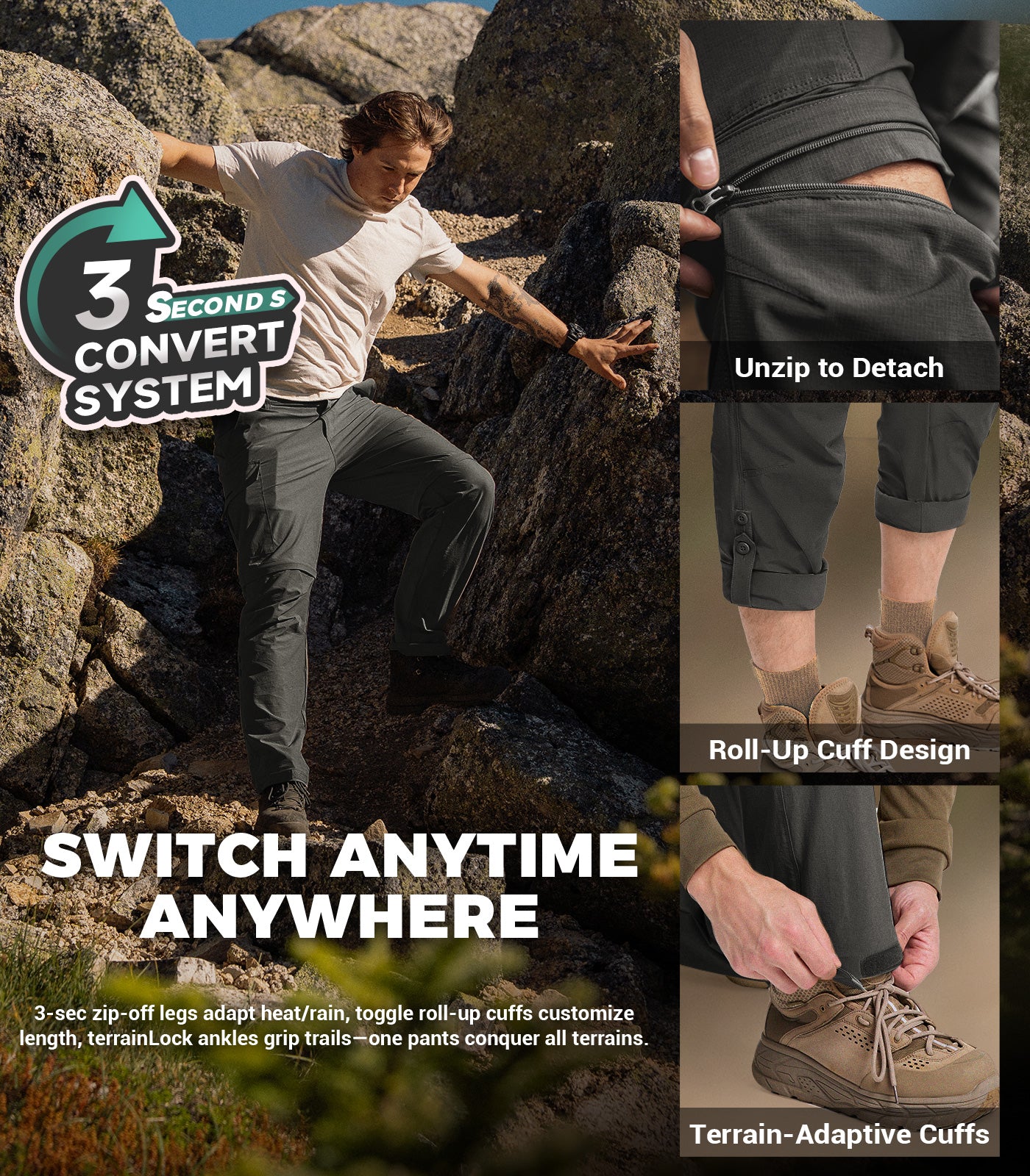 Men's Convertible Hiking Pants Quick Dry Cargo Pants - HikerFlex M015