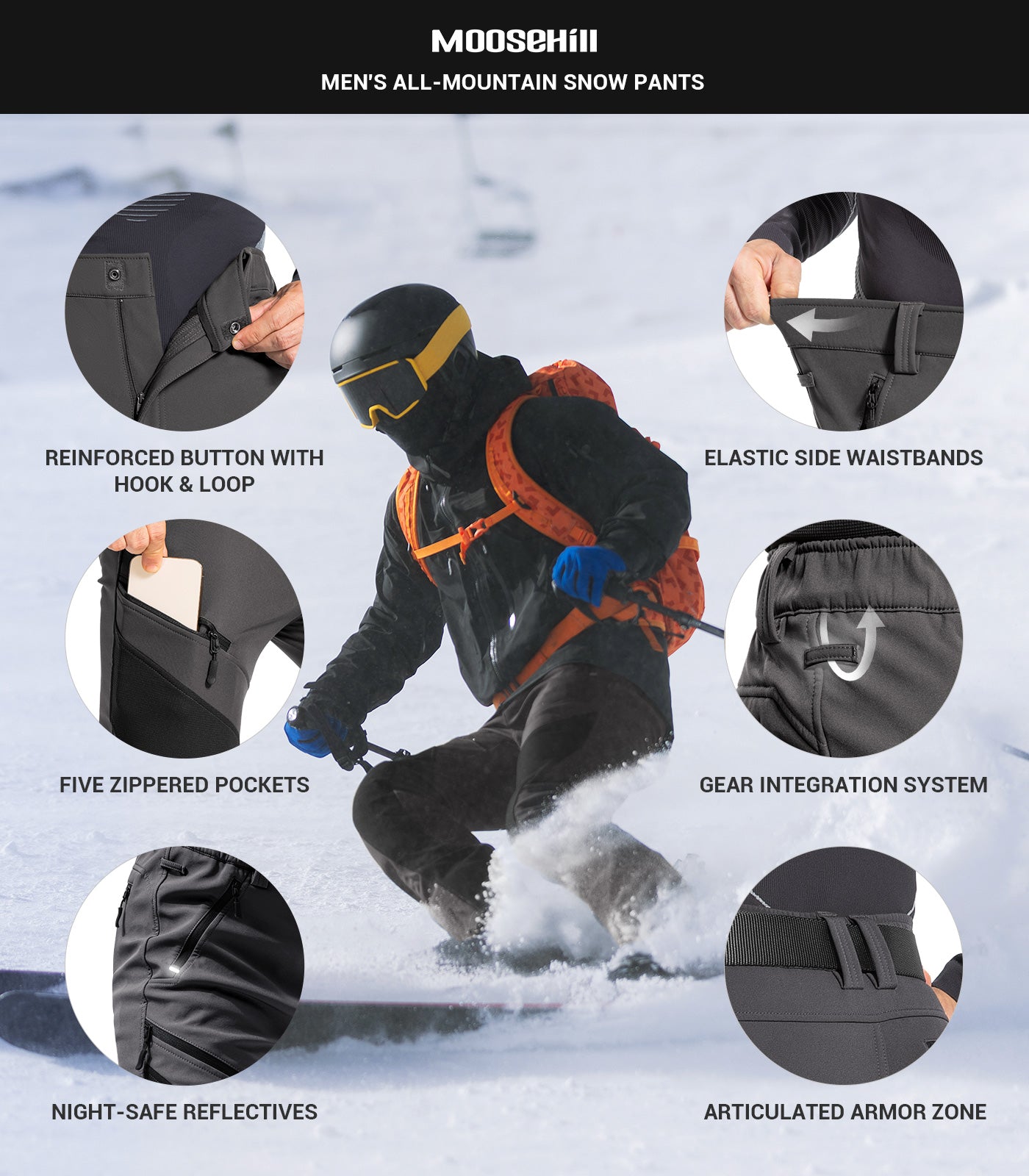 Pantalon d'hiver pour homme doublé en polaire - SnowVenture M055