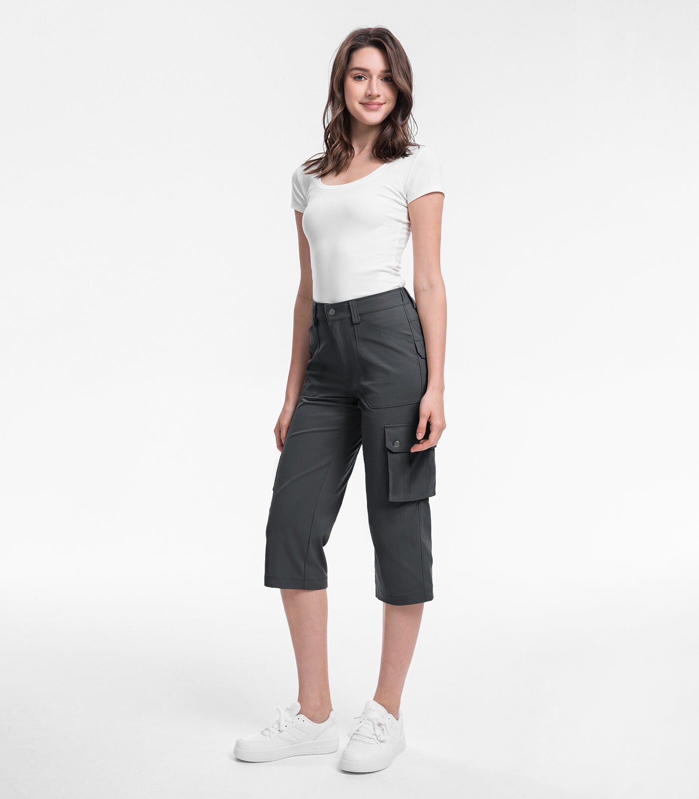 Pantalones Capri Cargo para Mujer de Cintura Alta Impermeables para Senderismo - HikerFlex W012
