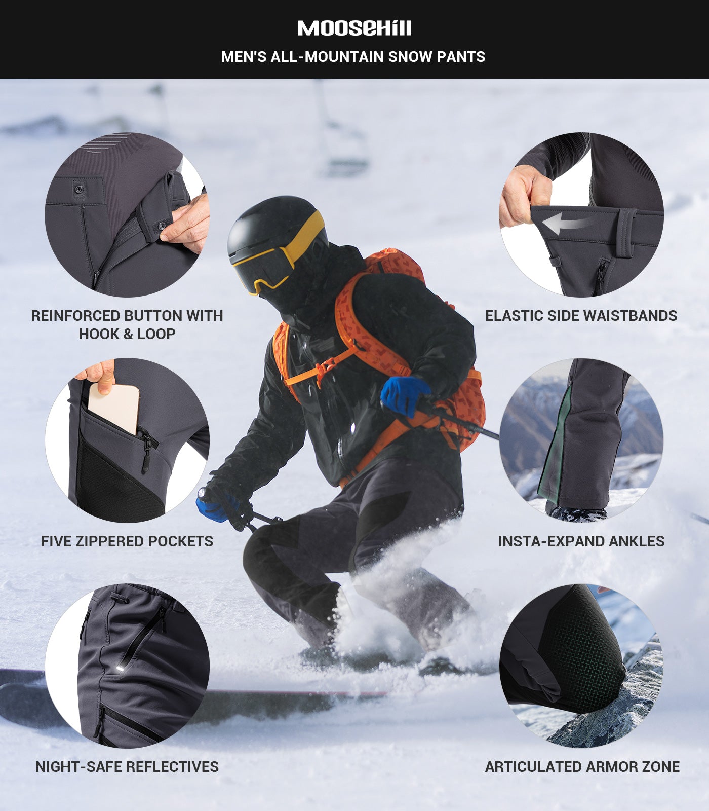 Pantalon d'hiver pour homme doublé en polaire - SnowVenture M055