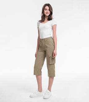 Pantalones Capri Cargo para Mujer de Cintura Alta Impermeables para Senderismo - HikerFlex W012