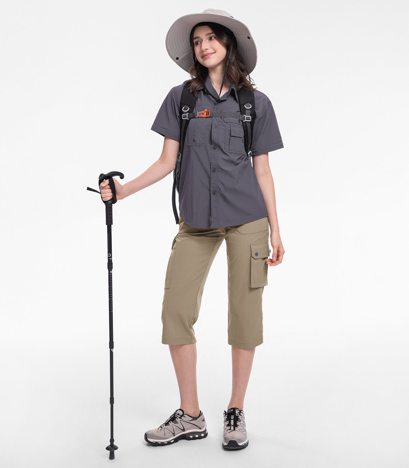 Pantalones Capri Cargo para Mujer de Cintura Alta Impermeables para Senderismo - HikerFlex W012