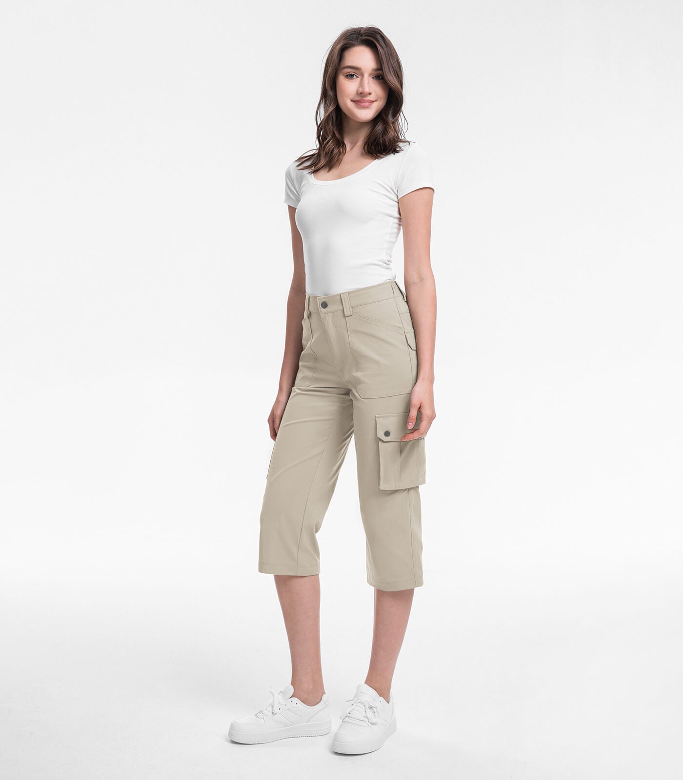 Pantalones Capri Cargo para Mujer de Cintura Alta Impermeables para Senderismo - HikerFlex W012