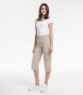 Pantalones Capri Cargo para Mujer de Cintura Alta Impermeables para Senderismo - HikerFlex W012