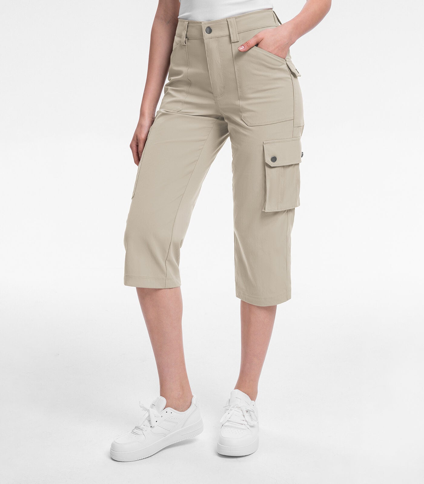 Pantalones Capri Cargo para Mujer de Cintura Alta Impermeables para Senderismo - HikerFlex W012