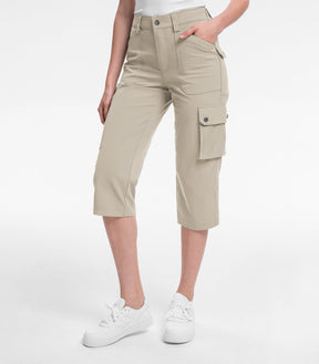Pantalones Capri Cargo para Mujer de Cintura Alta Impermeables para Senderismo - HikerFlex W012
