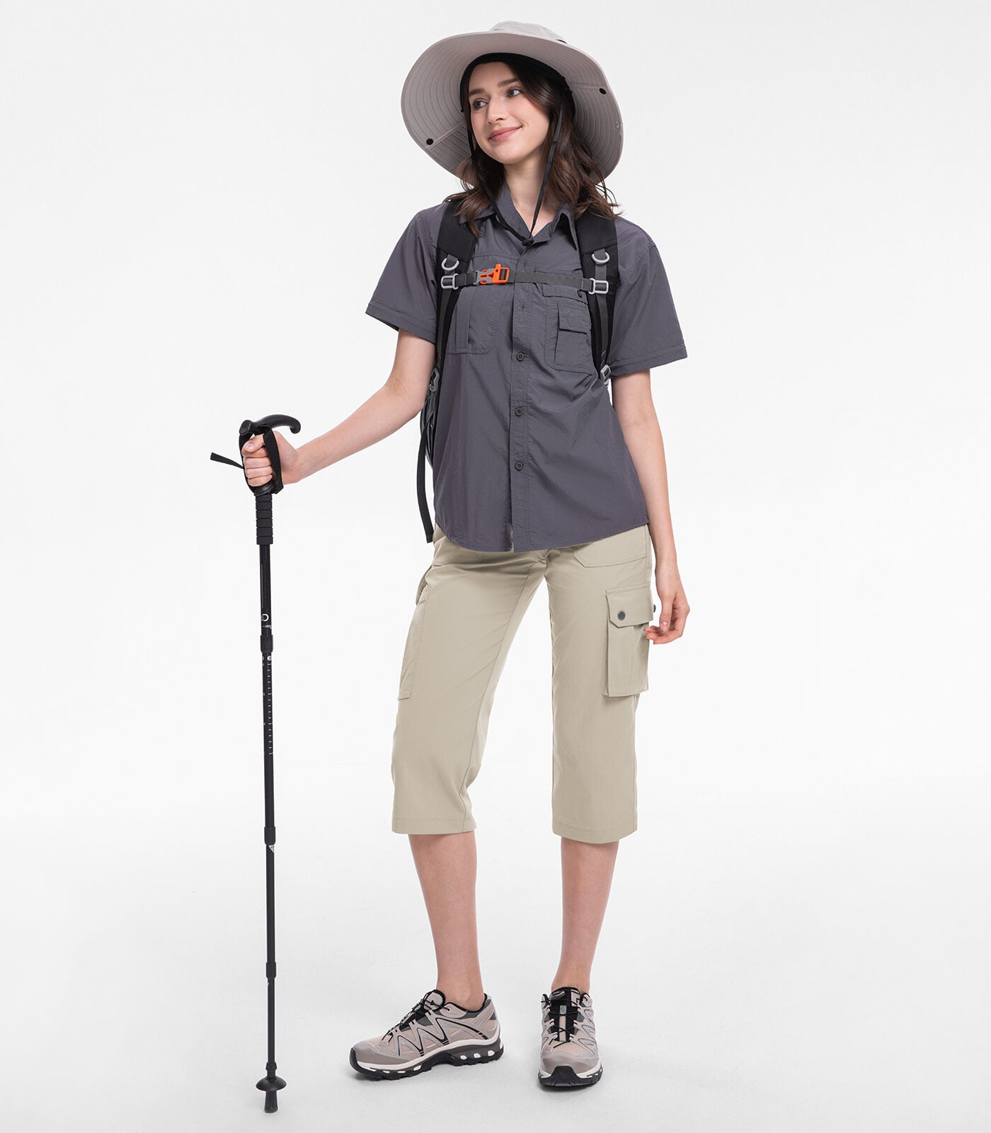 Pantalones Capri Cargo para Mujer de Cintura Alta Impermeables para Senderismo - HikerFlex W012