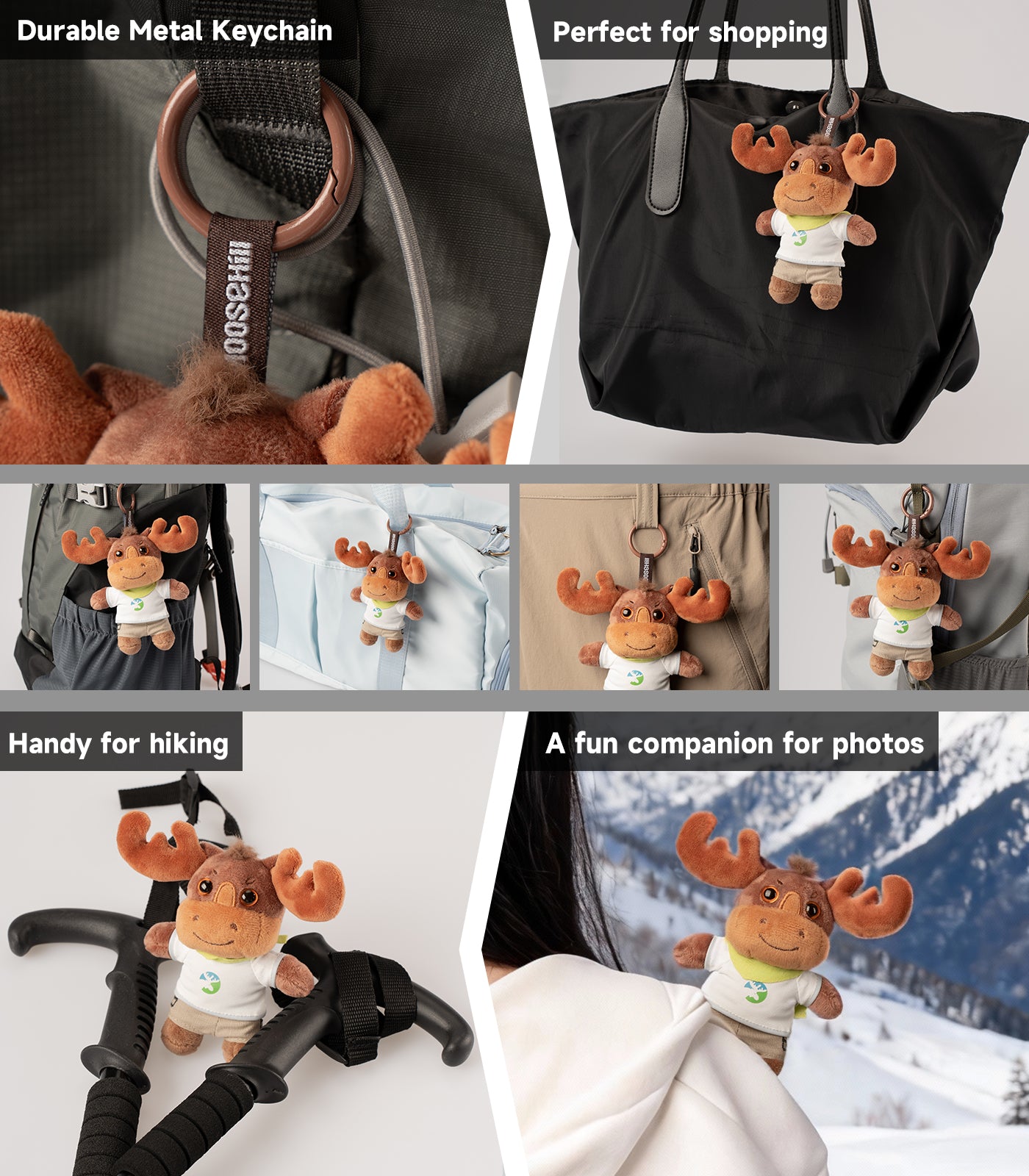 Moosehill Super Soft Outfit-Changeable Plush Lucky Moosey - Keychain for Backpacks - 5.5 Inches
