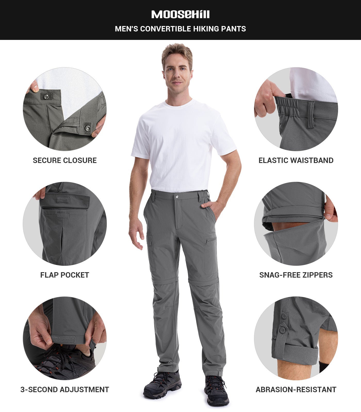 Men's Convertible Hiking Pants Quick Dry Cargo Pants - HikerFlex M015