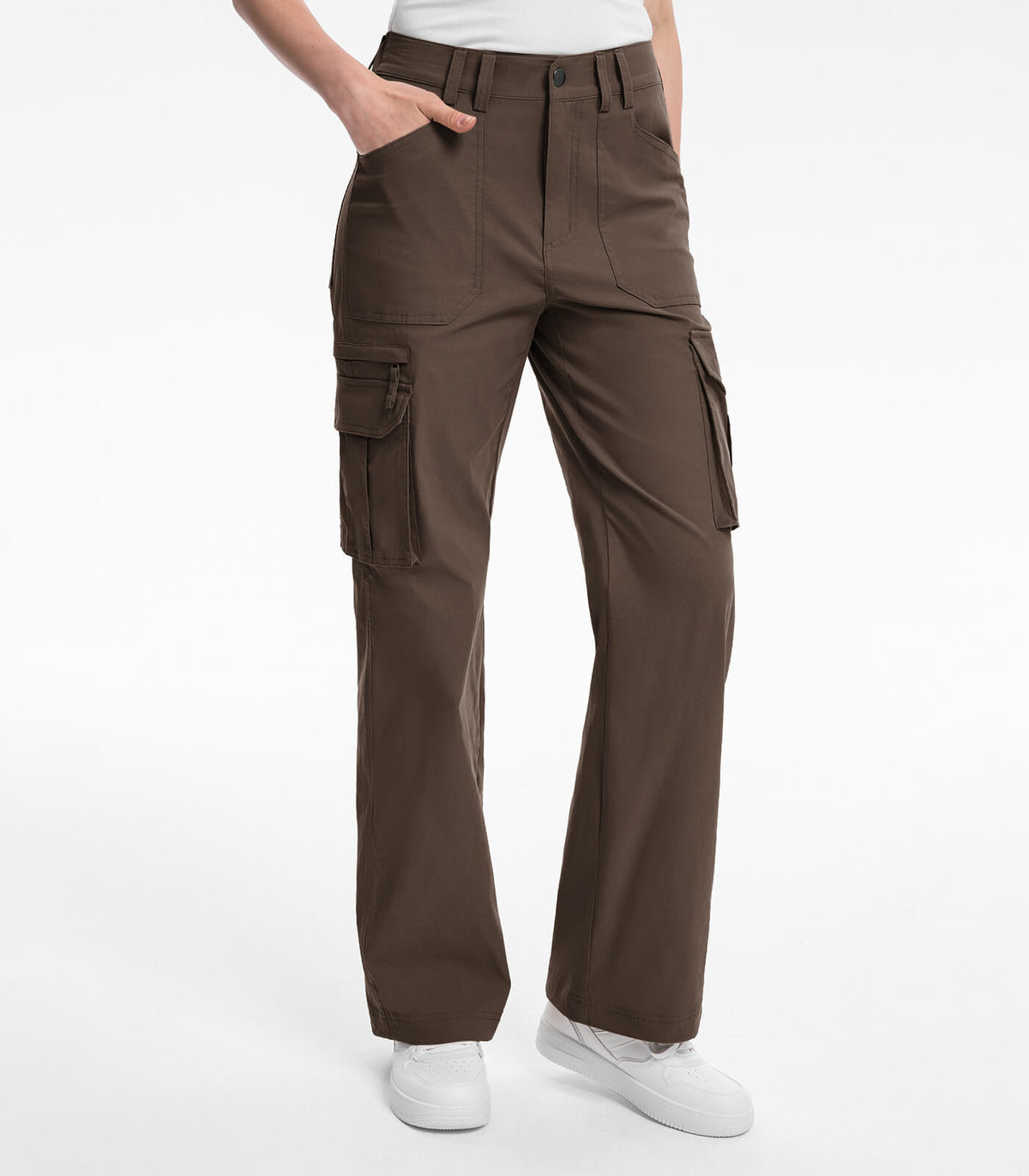 Women's Cargo Hiking Pants High Waisted #Color_Brown