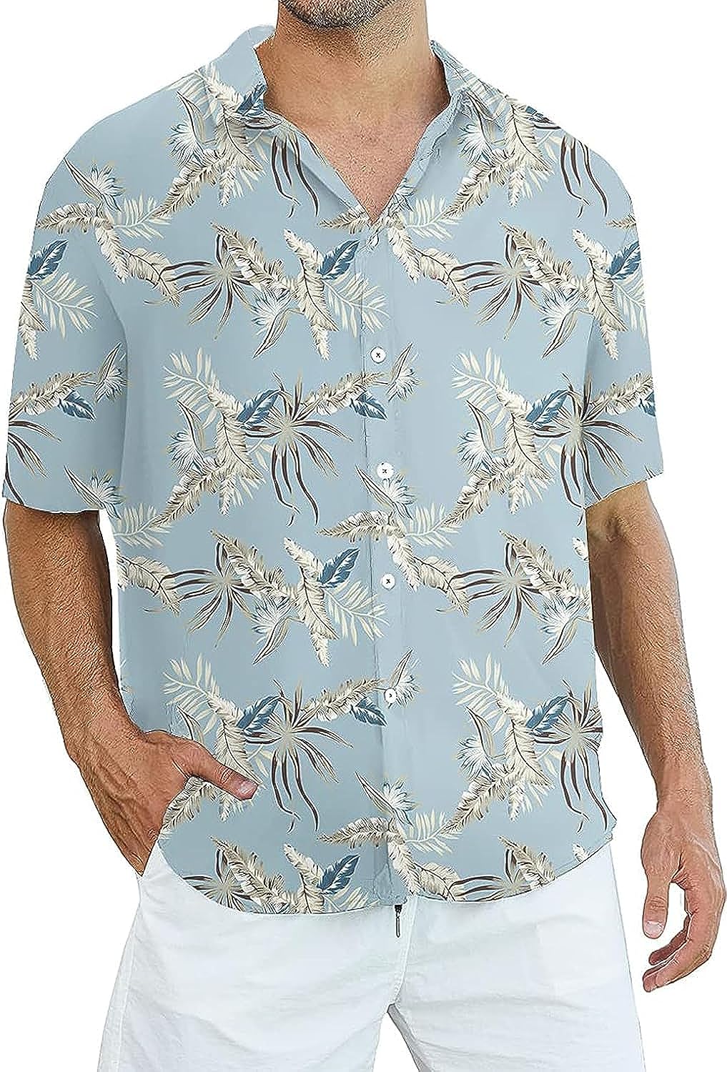 Mens Hawaiian Shirts #Color_Grey Leaves