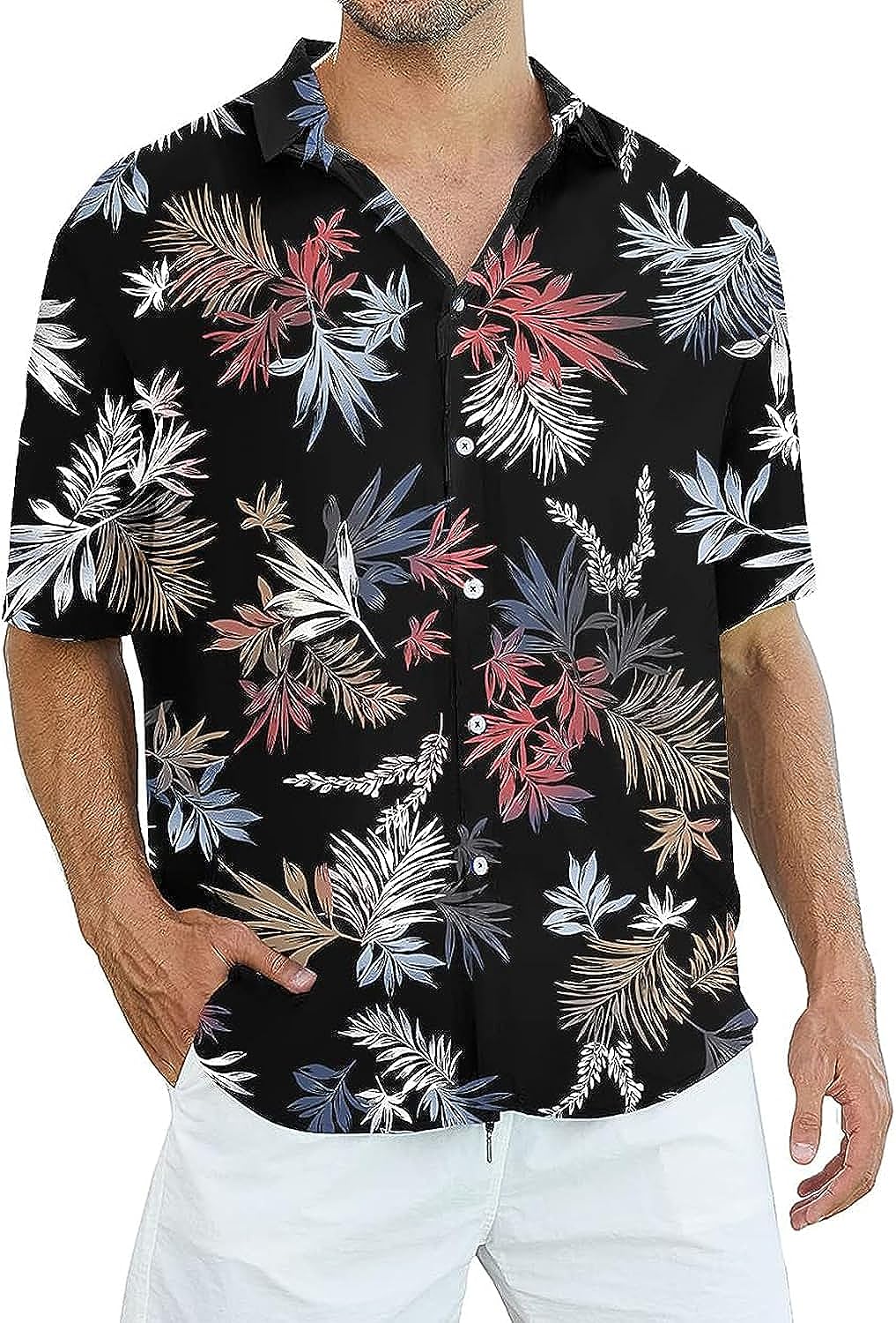 Mens Hawaiian Shirts #Color_Black Leaves